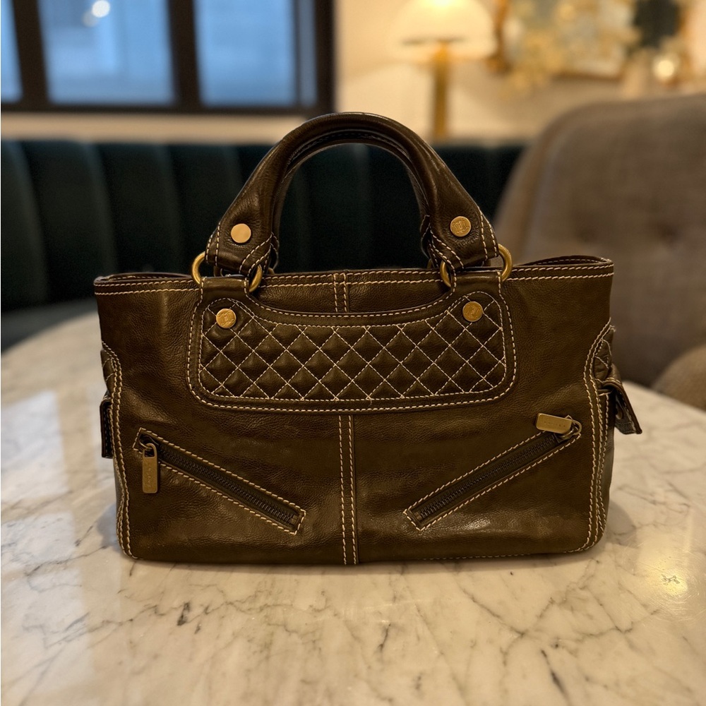 CÉLINE Boogie Bag — olive/khaki leather, gold hardware, Made in Italy. - Picture 3 of 9